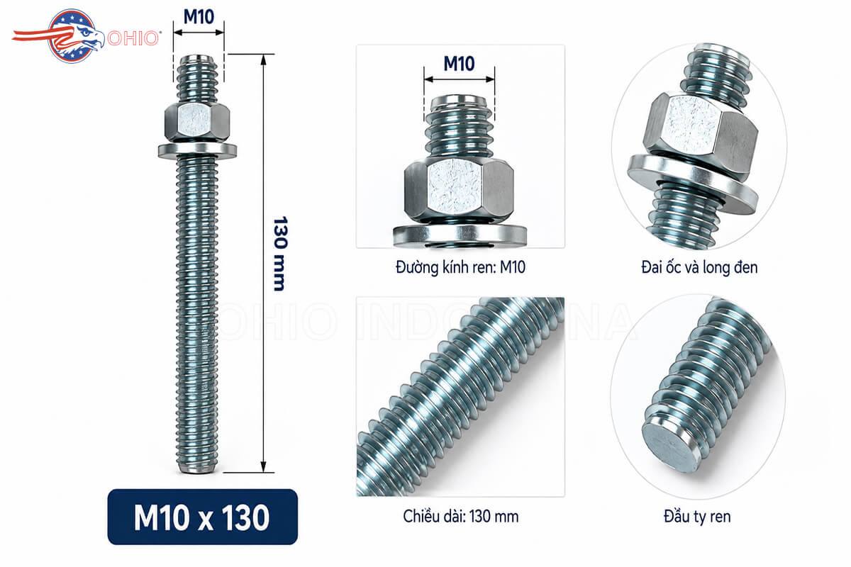 Quy cách bu lông hóa chất M10x130