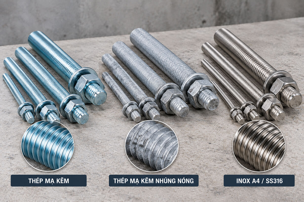 Thanh ren hóa chất Ramset ChemSet mạ kẽm, mạ kẽm nhúng nóng và inox